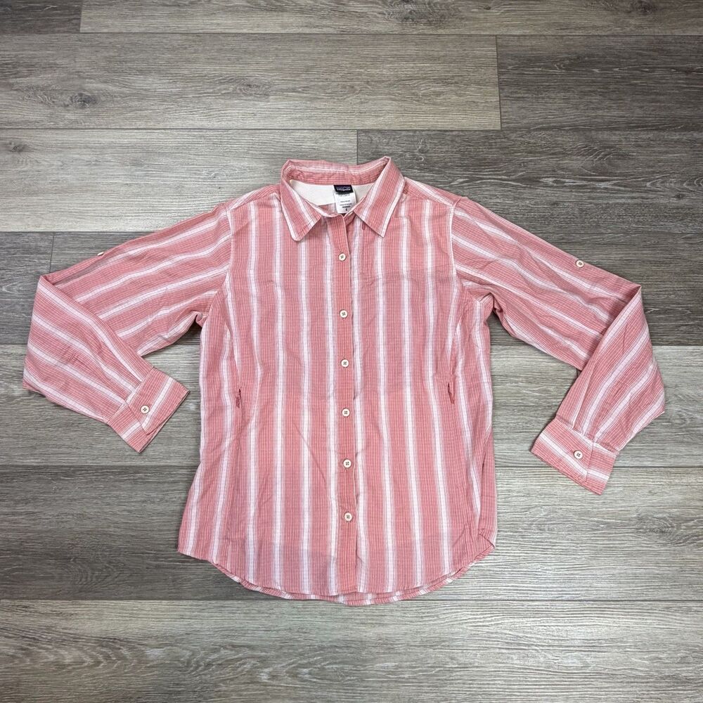 Patagonia Shirt Womens Size 8 Pink Striped Long Sleeve Button Front Casual Top